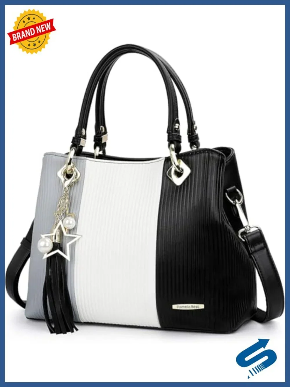 PU Leather Satchel Bag with Multiple Pockets Top Handle Tote Shoulder Bag
